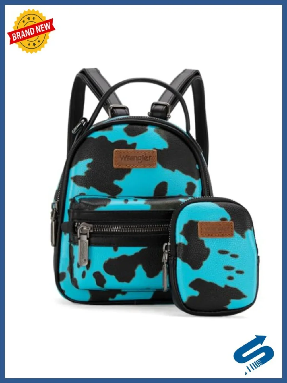Vegan Leather Cow Print Mini Backpack with Wallet for Women